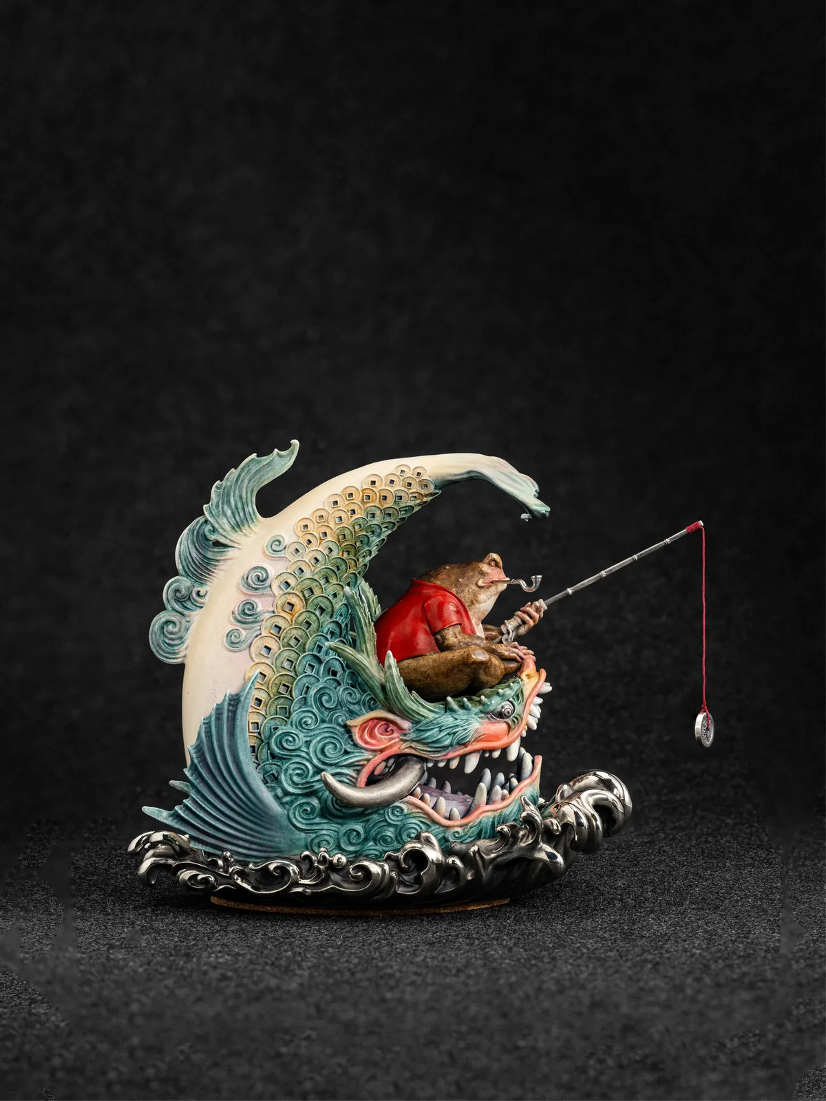 Full view of the metal Chiwen Toad incense burner in an ink-painting-inspired finish