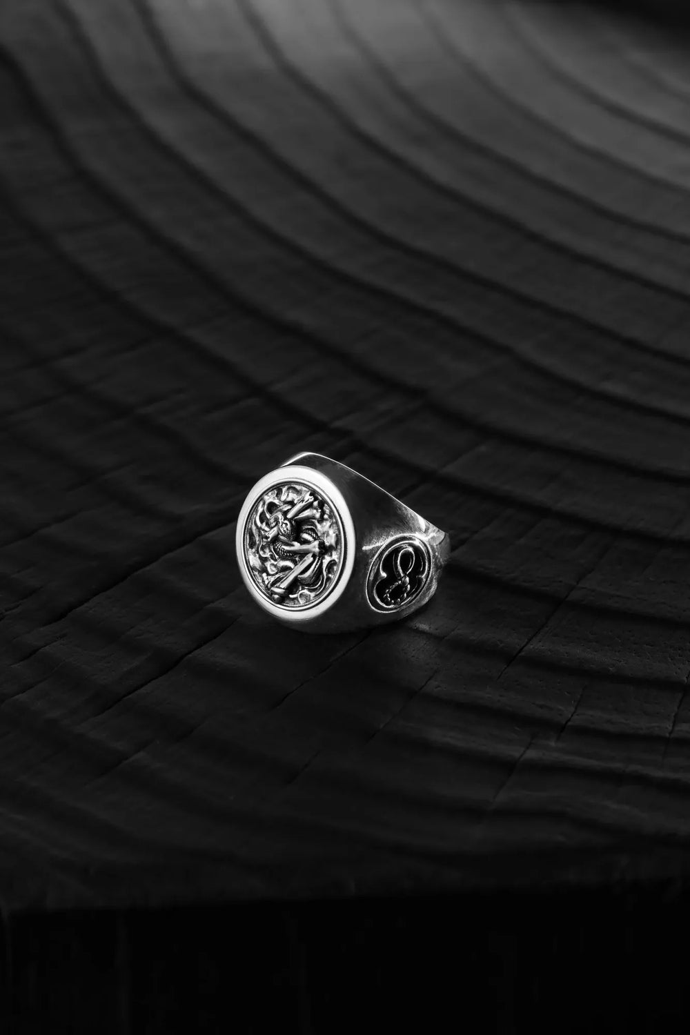 WUYIN × EMLESS ring with a round face and serpent motif