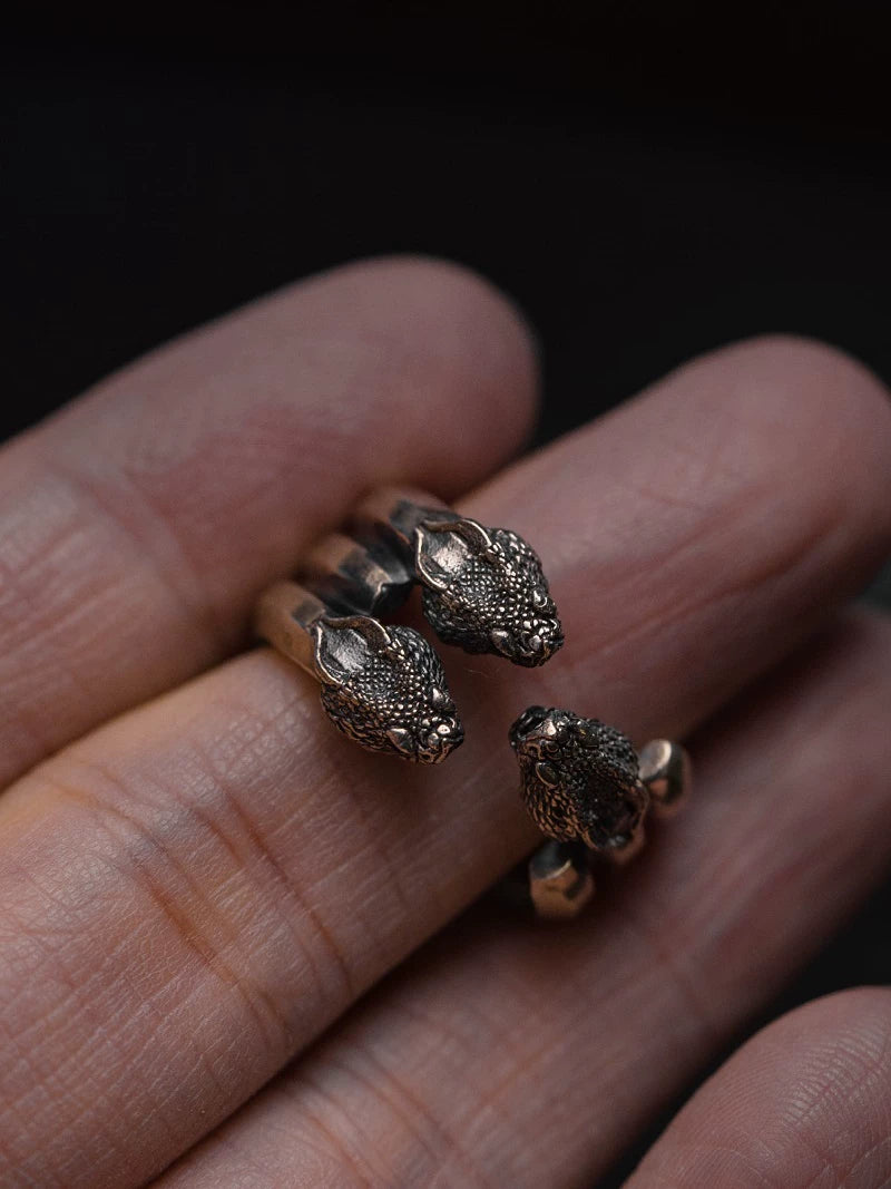 Three-Headed Gemstone Serpent Ring