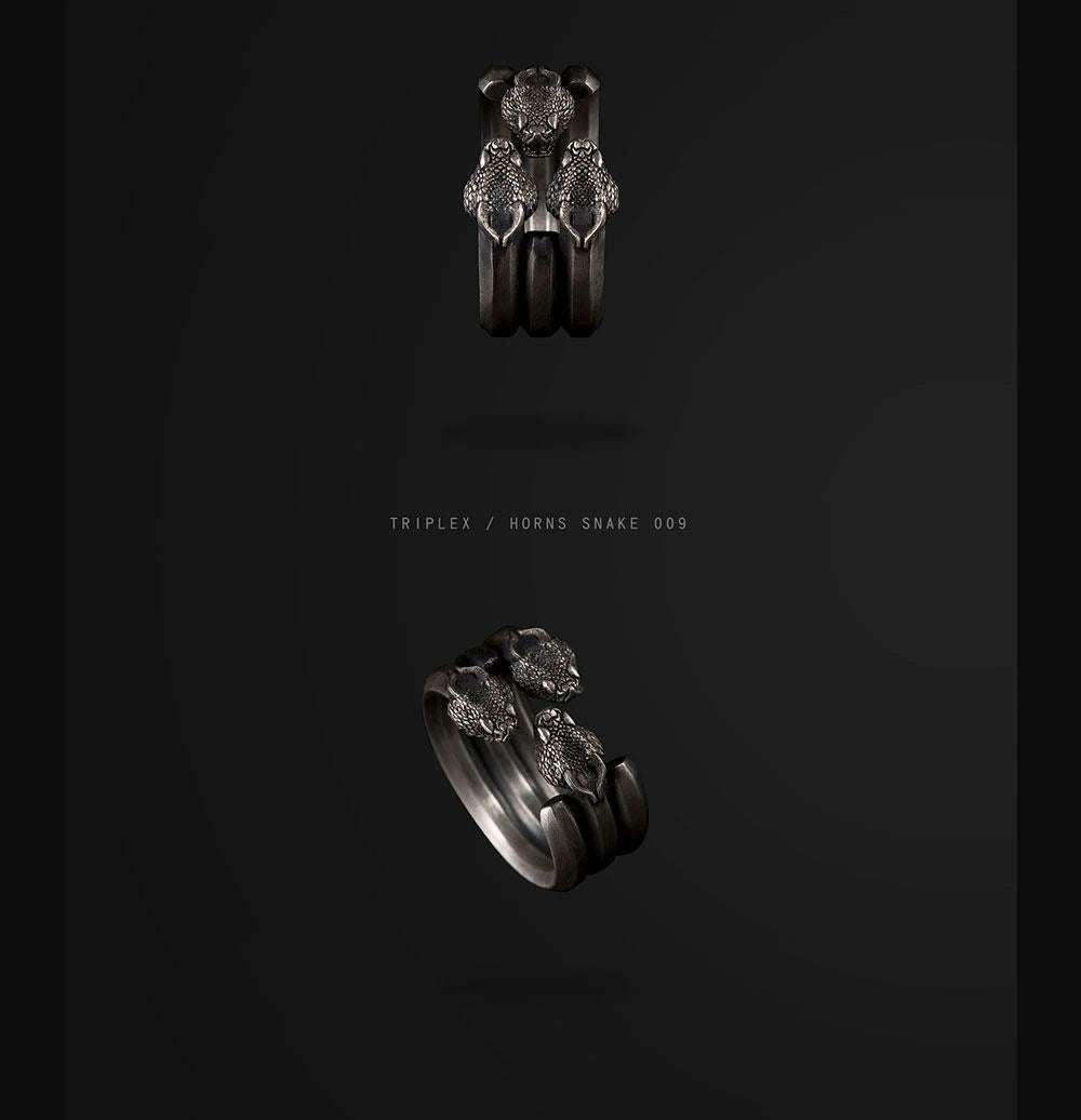 Three-Headed Gemstone Serpent Ring
