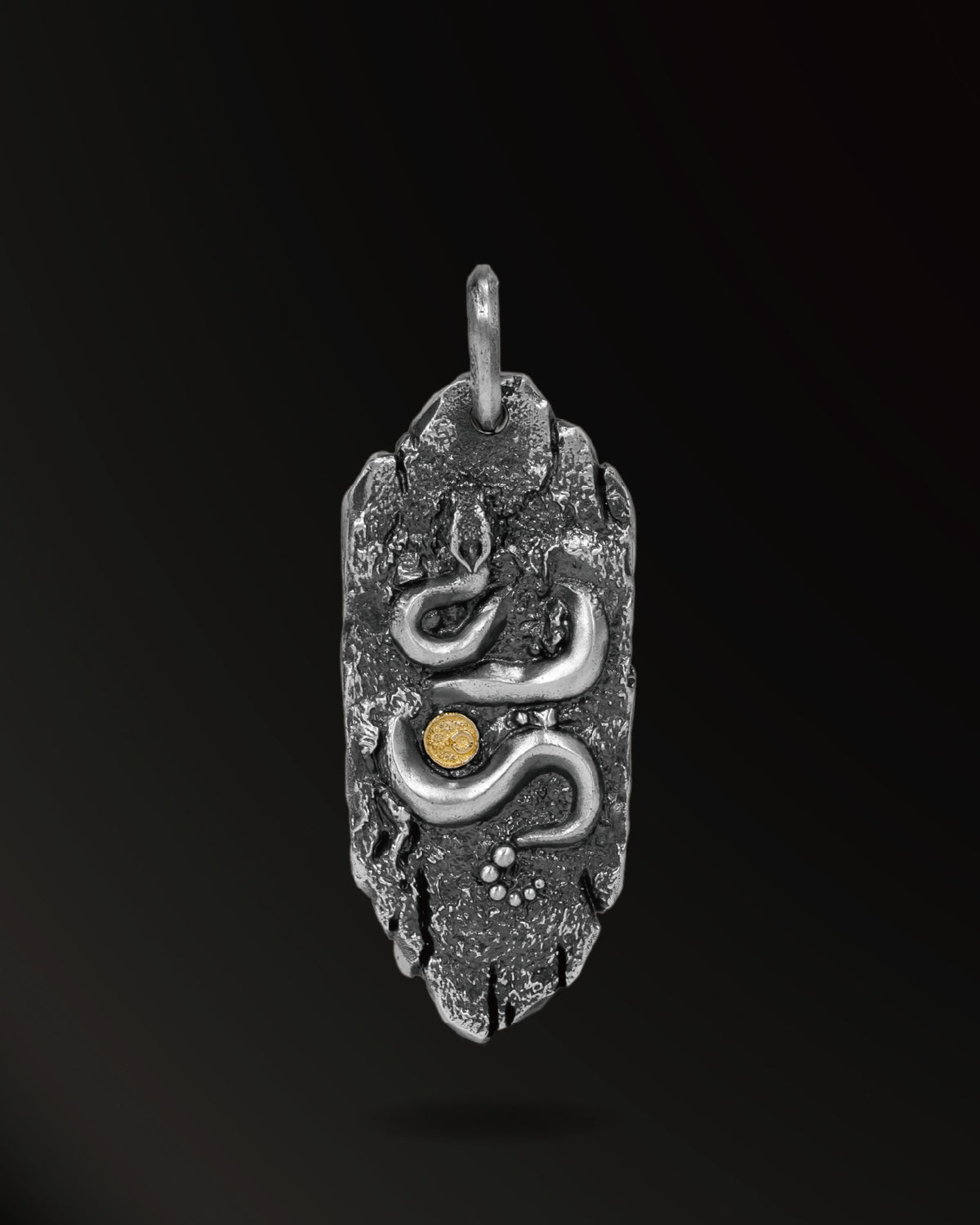 Fossil Horn Snake Amulet in 925 Silver+18K Gold