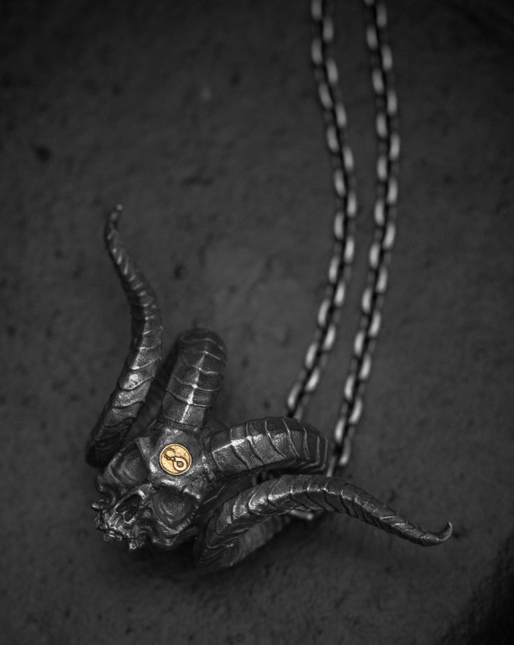 Hell devil Amulet in 925 Silver+18K Gold