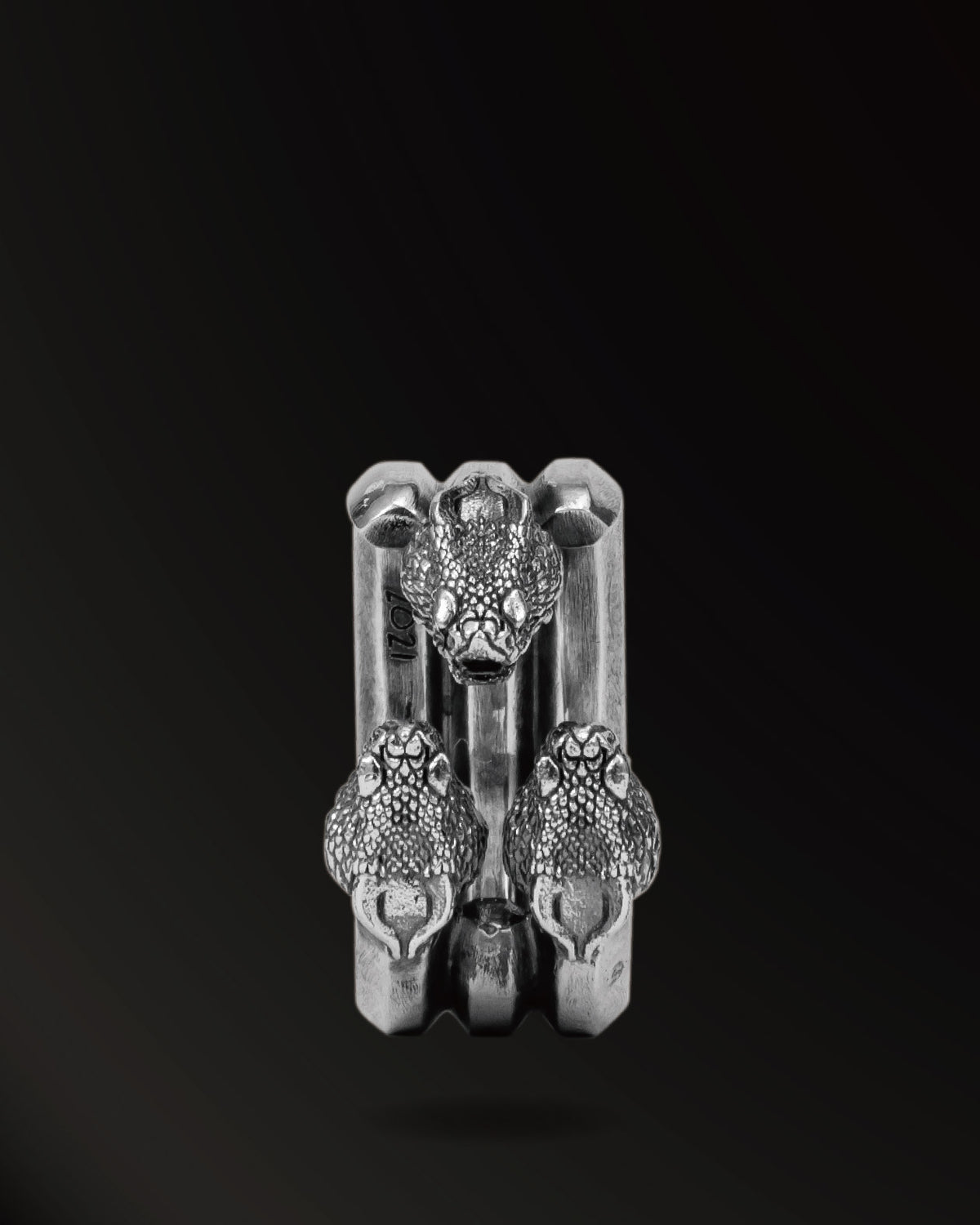 Three–Headed Horn Snake with Gems Ring in 925 Silver